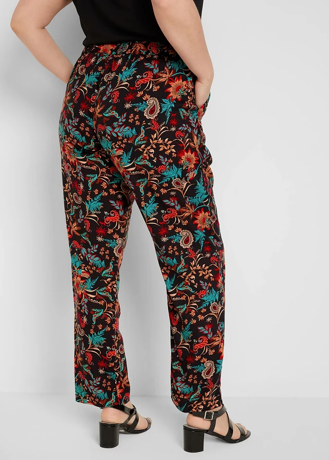 Instapbroek van viscose, Kleur: zwart-chilirood paisley