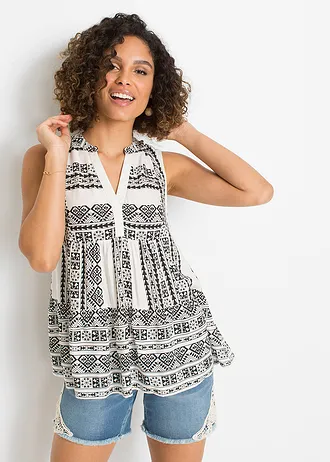 Halenkový top z měkké viskózy • černo-přírodní bílá s potiskem • bonprix obchod