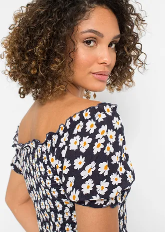 Gedessineerde midi jurk van puur viscose • donkerblauw gebloemd • bonprix online shop