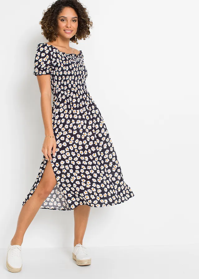 Gedessineerde midijurk van viscose • donkerblauw gebloemd • bonprix online shop