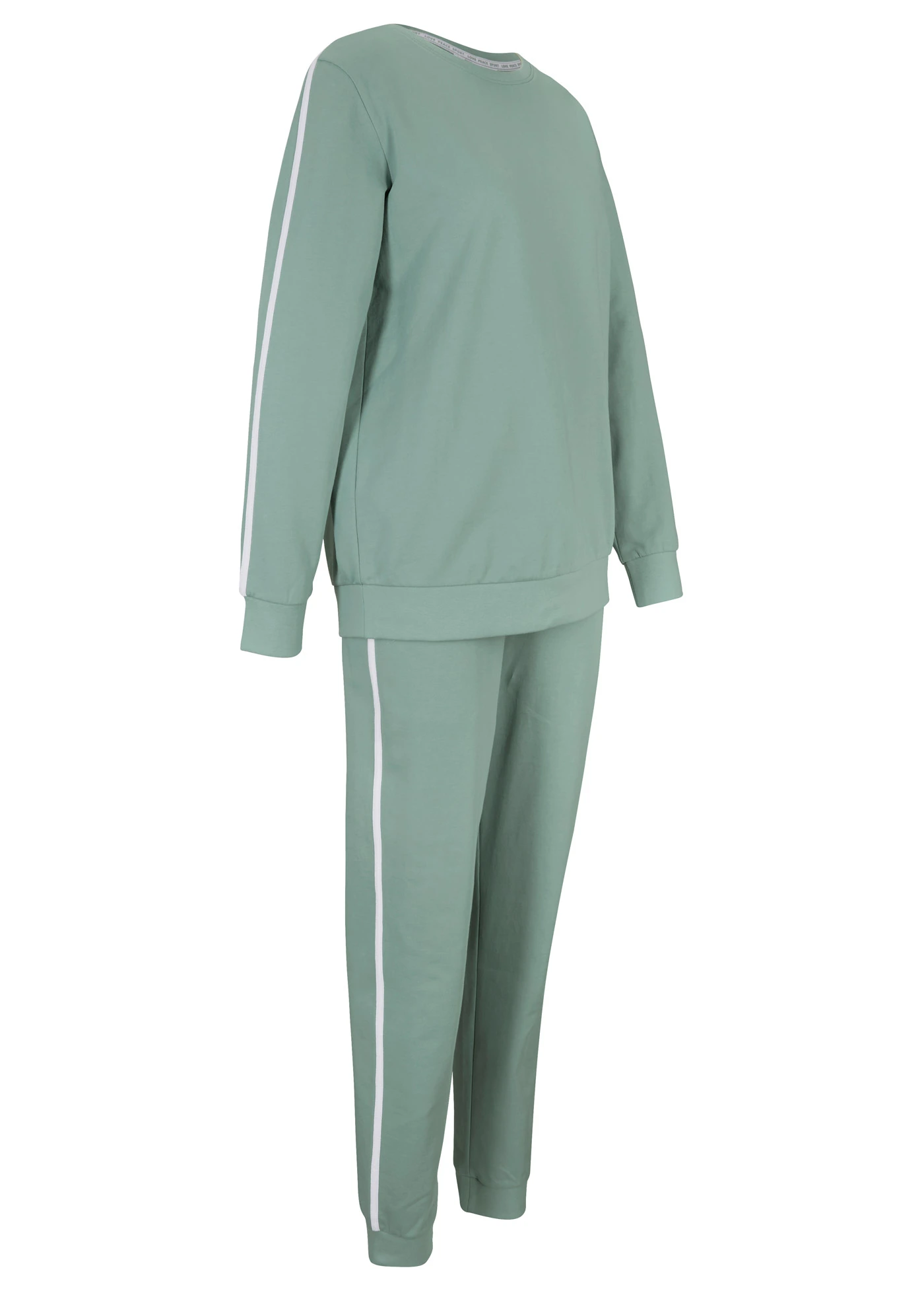 Joggingová souprava z čisté bavlny (2dílná) • kouřově zelená s podélnými pruhy • bonprix obchod