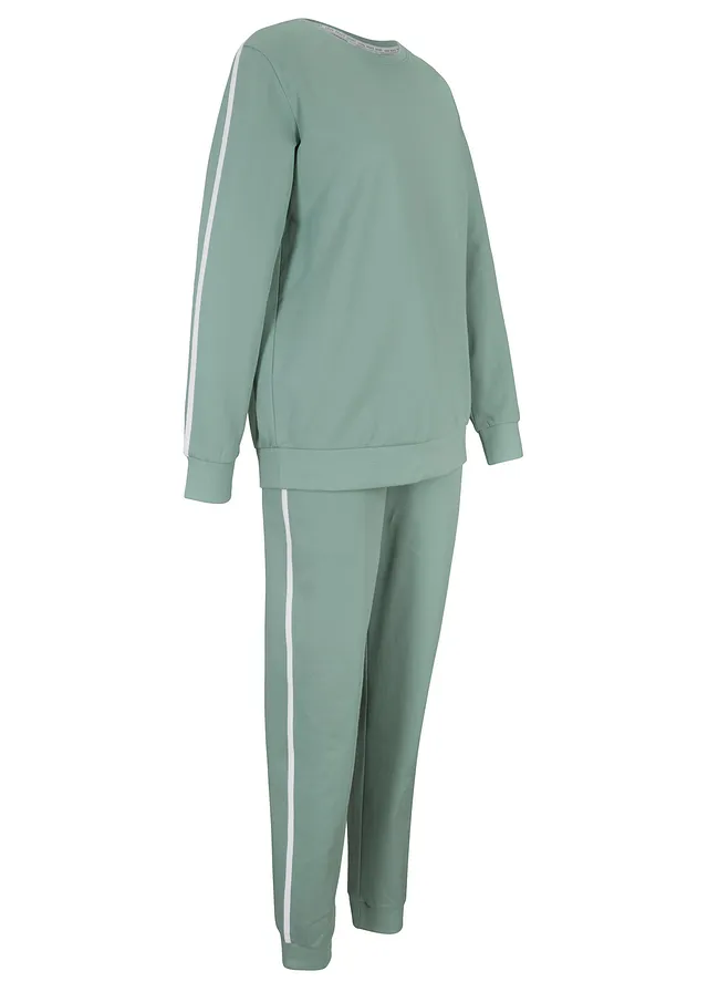 Joggingová souprava z čisté bavlny (2dílná) • kouřově zelená s podélnými pruhy • bonprix obchod