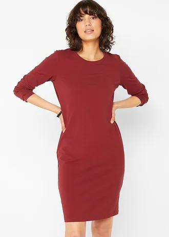 Žerzejové šaty zdůrazňující postavu (2 ks v balení) • antracitový melír + rubínově červená • bonprix obchod