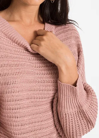 Pulover oversized cu model perforat • roz vintage • magazin bonprix