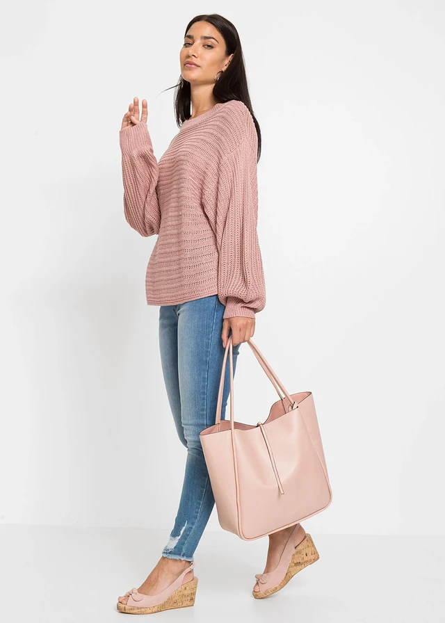 Oversized trui van broderie anglaise, Kleur: vintage roze