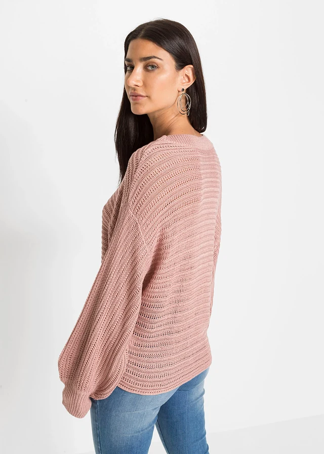 Pull oversize en maille ajourée, Couleur: rose vintage