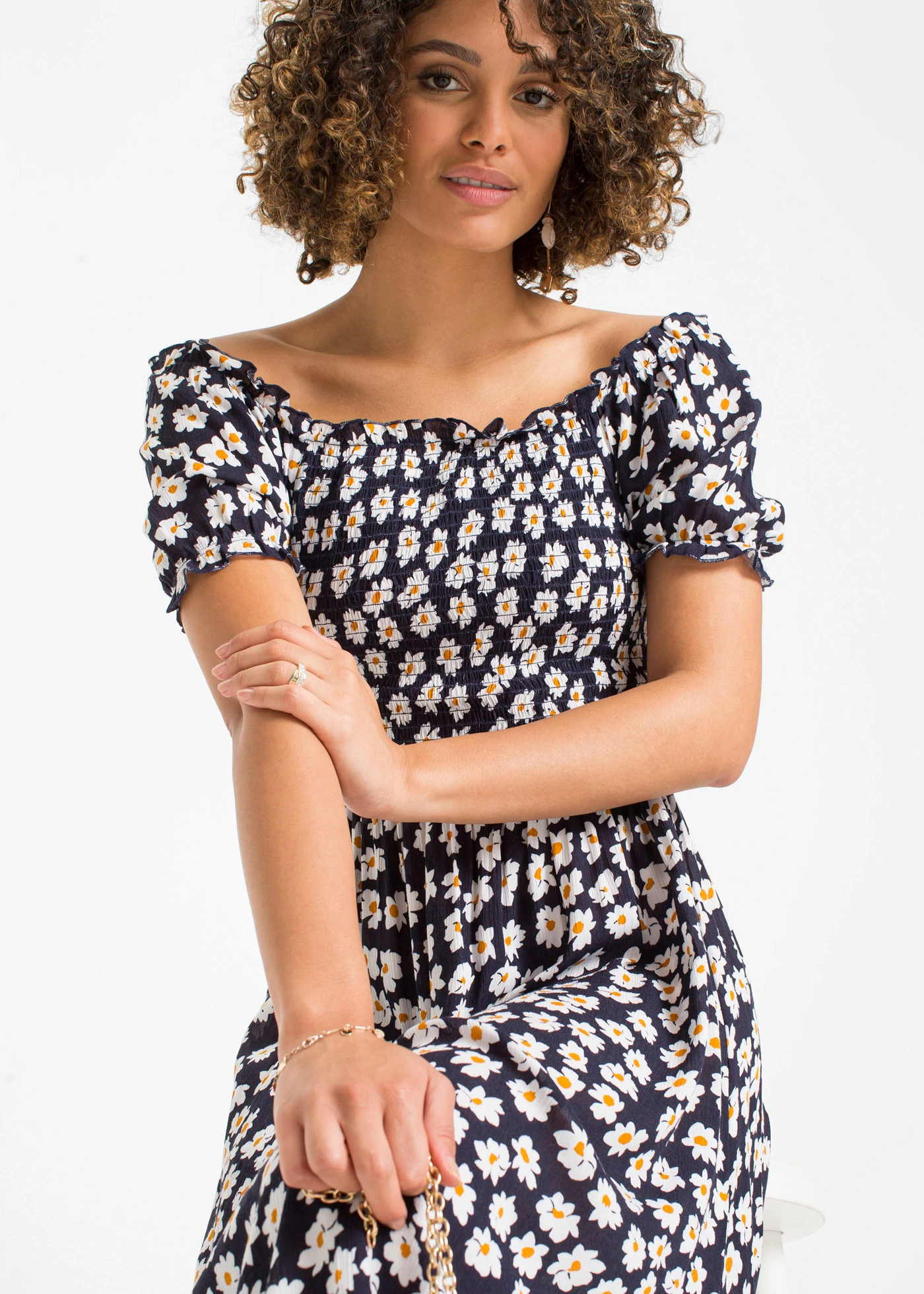 Gedessineerde midi jurk van pure viscose • donkerblauw gebloemd • bonprix online shop