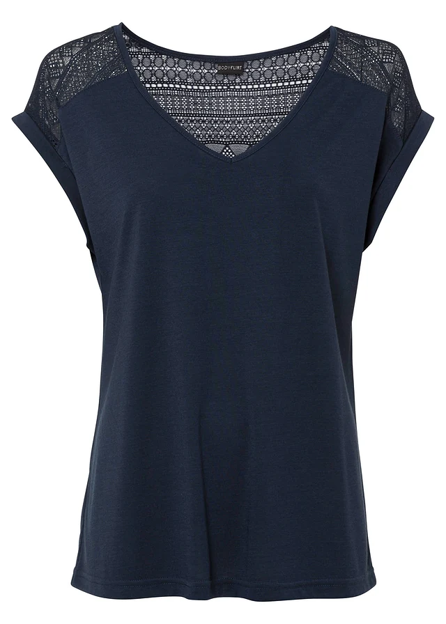 Shirt in een zachte viscosemix, Kleur: donkerblauw