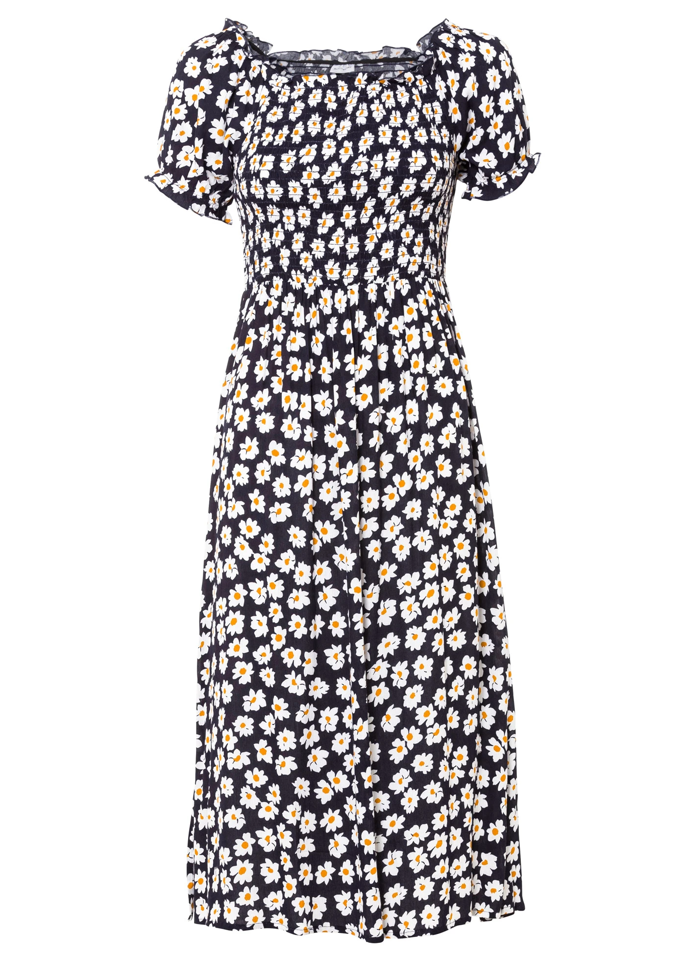 Gedessineerde midi jurk van puur viscose • donkerblauw gebloemd • bonprix online shop