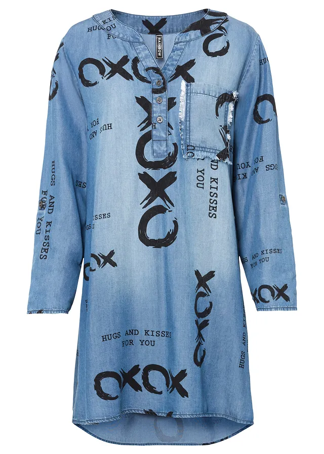 Jurk van soepel Lyocell, Kleur: blauw denim gedessineerd