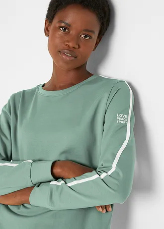 Joggingová souprava z čisté bavlny (2dílná) • kouřově zelená s podélnými pruhy • bonprix obchod