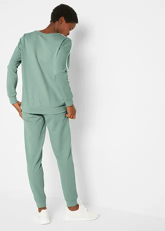 Joggingová souprava z čisté bavlny (2dílná) • kouřově zelená s podélnými pruhy • bonprix obchod