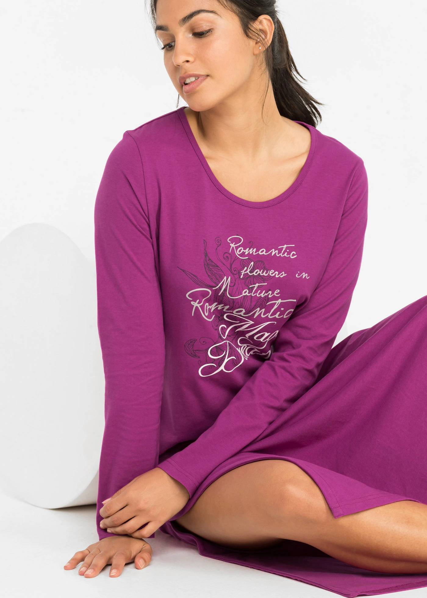 Lange nachtjapon van biologisch katoen • orchideepaars • bonprix online shop