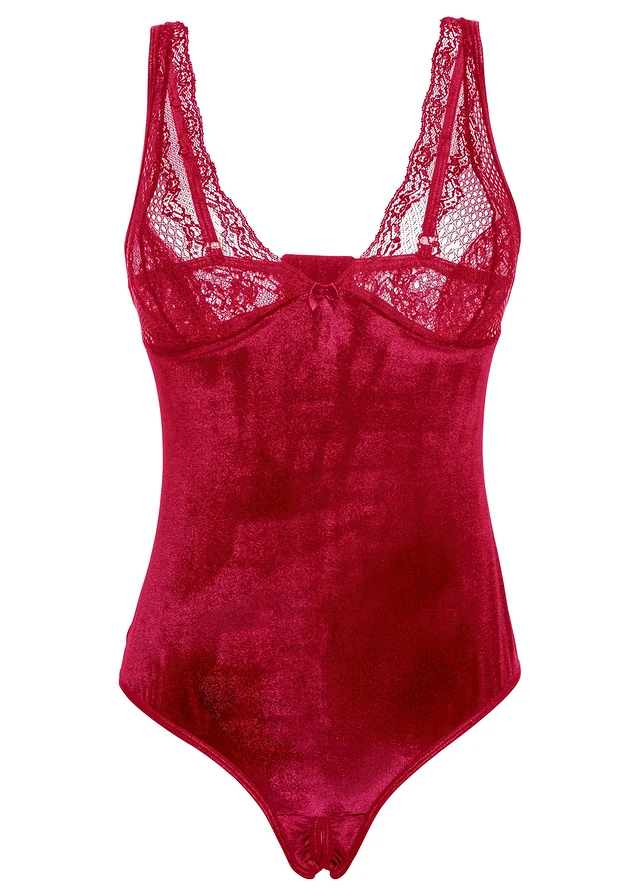 Body en velours ouvert, Couleur: rouge vermillon