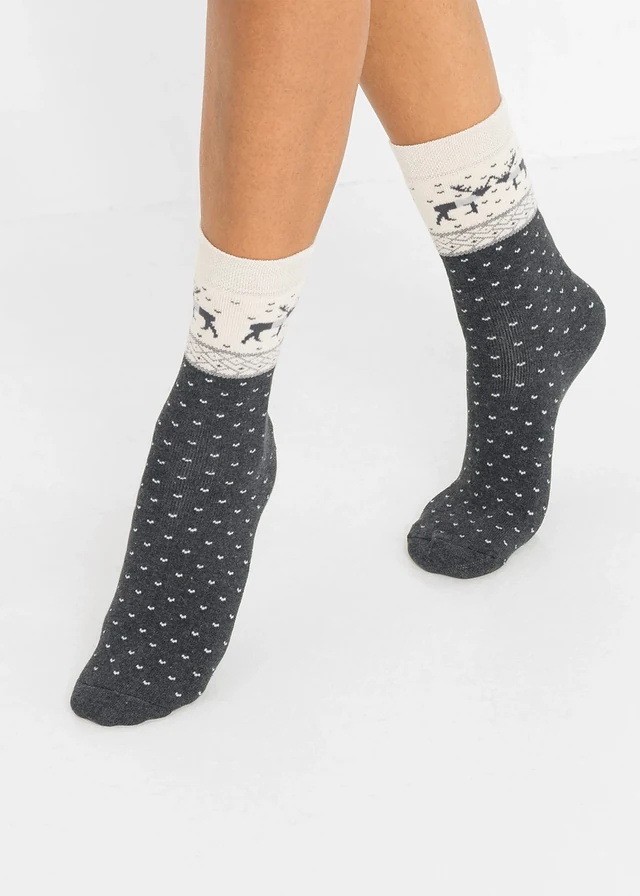 Thermosokken (3 paar) met winterdessin, Kleur: grijs gemêleerd