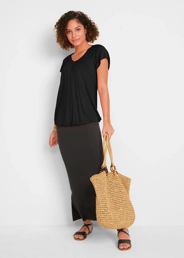 T-shirt en viscose extensible, Couleur: noir