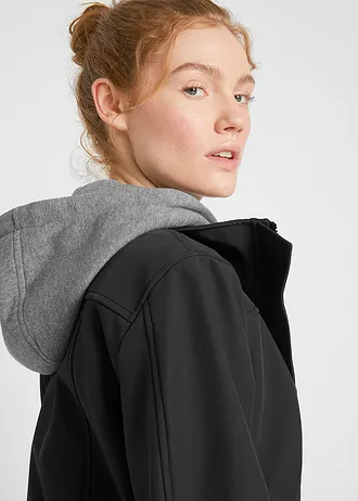 Lange softshell jas in layerlook, waterafstotend • zwart • bonprix online shop