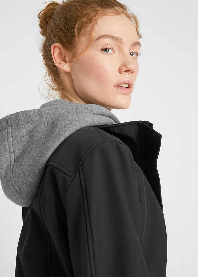 Lange softshell jas in layerlook, waterafstotend • zwart • product-page.page-title-suffix