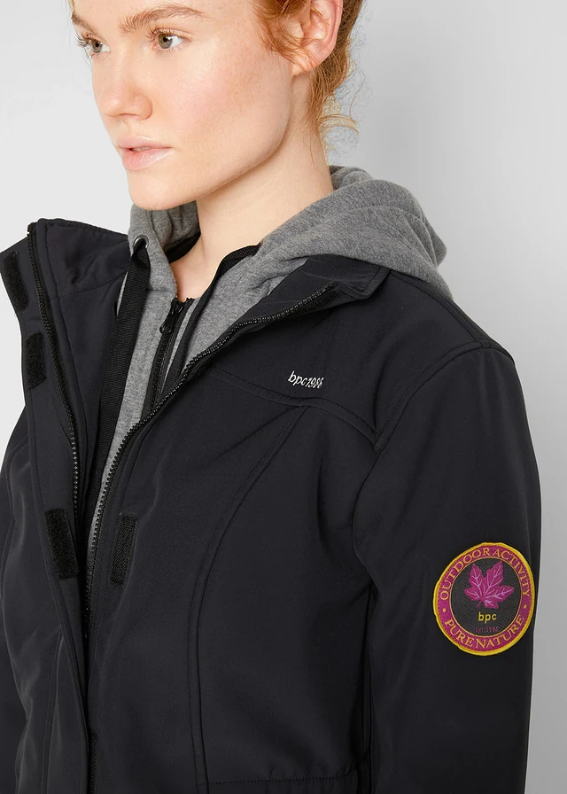 Veste longue en softshell déperlant, style 2 en 1 • noir • product-page.page-title-suffix