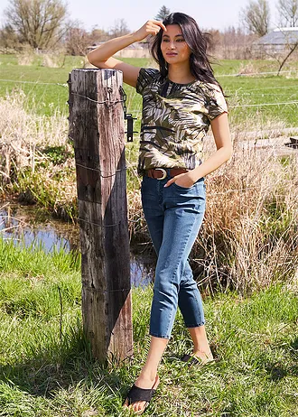 Tricou imprimat cu mâneci mini, bumbac • verde imprimat • magazin bonprix