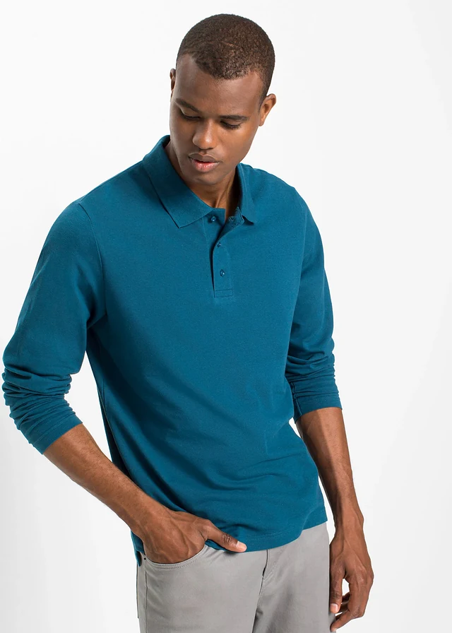 Polo en piqué, manches longues • bleu pétrole • product-page.page-title-suffix
