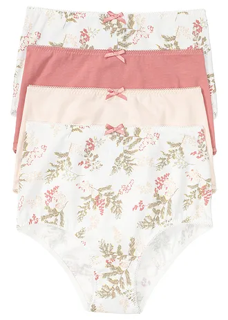 Vysoké kalhotky (4 ks v balení) • ecru s potiskem + růžová + starorůžová • bonprix obchod