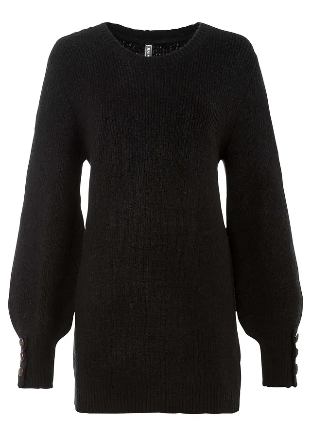 Pull long à boutons • noir • Boutique bonprix