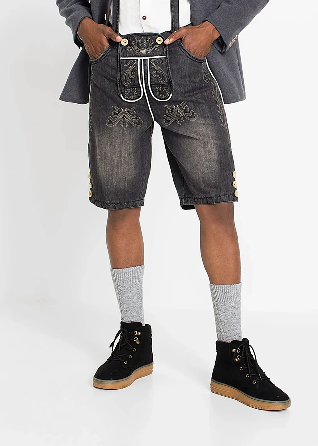 Tiroler jeans bermuda, regular fit, Kleur: zwart denim