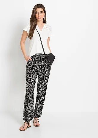 Henley shirt van een viscosemix, Kleur: wolwit