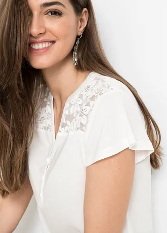 Bluză henley din amestec cu viscoză • ecru • magazin bonprix