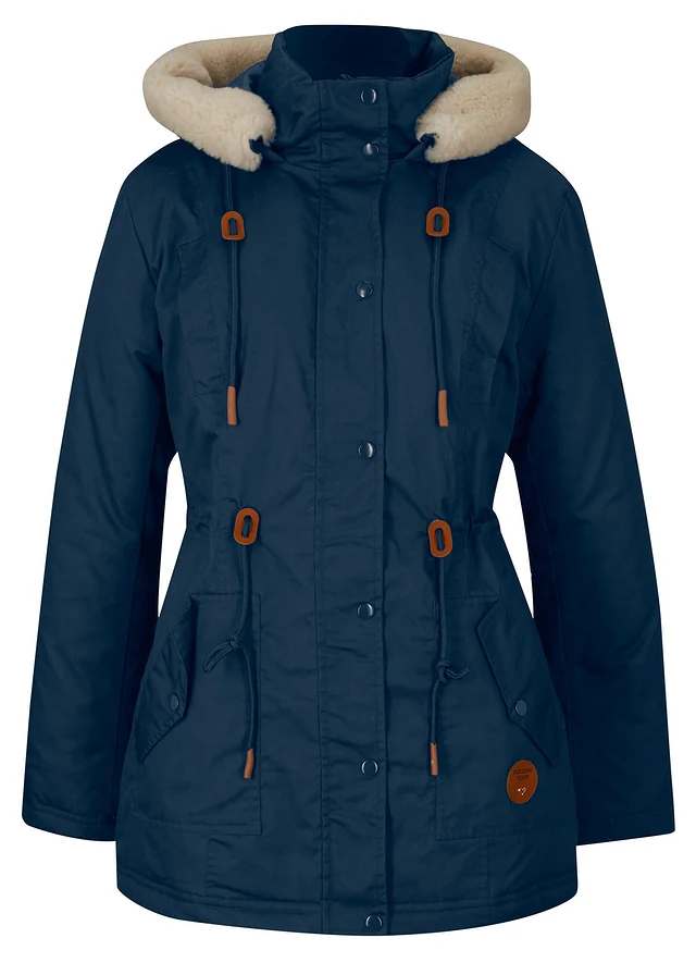 Parka rembourrée avec bordure sherpa, Couleur: bleu foncé
