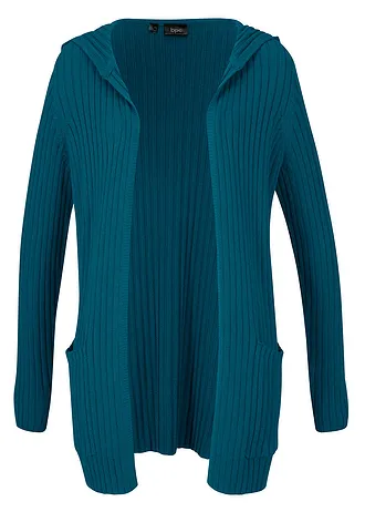 Pletený kabátek s kapucí • petrolejová • bonprix obchod