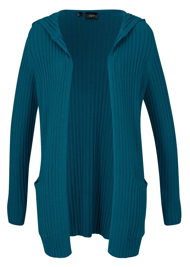 Pletený kabátek s kapucí • petrolejová • bonprix obchod