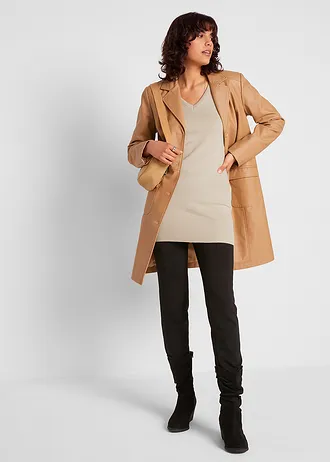 Dlouhý základní svetr s výstřihem do V, jemná pletenina • světle písková • bonprix obchod