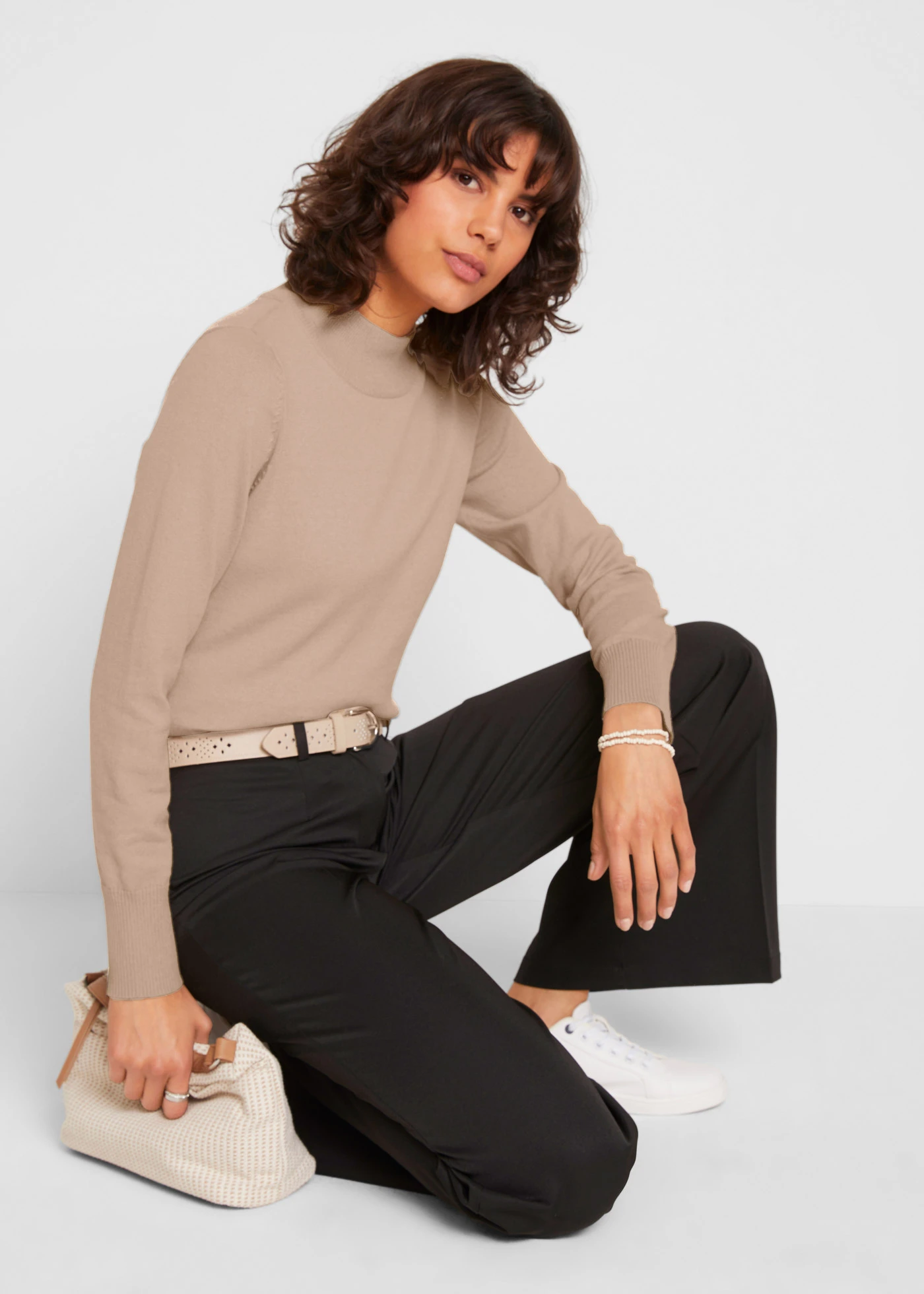 Pulover din tricotaj fin • bej • magazin bonprix