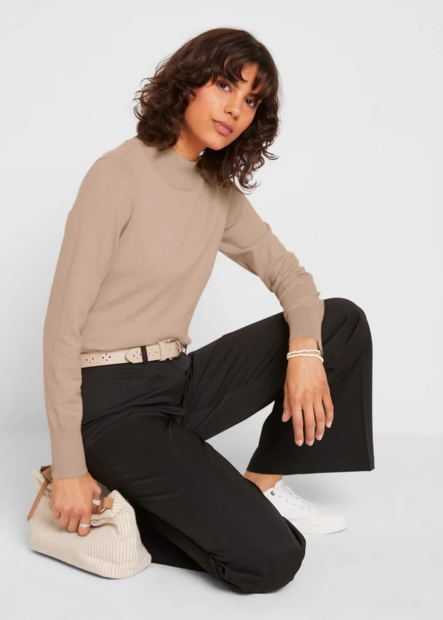 Pull en fine maille, Couleur: beige
