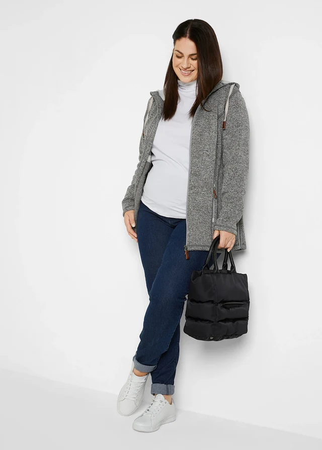 Zwangerschaps fleece vest / draagvest, Kleur: leisteengrijs-mat zilver gemêleerd