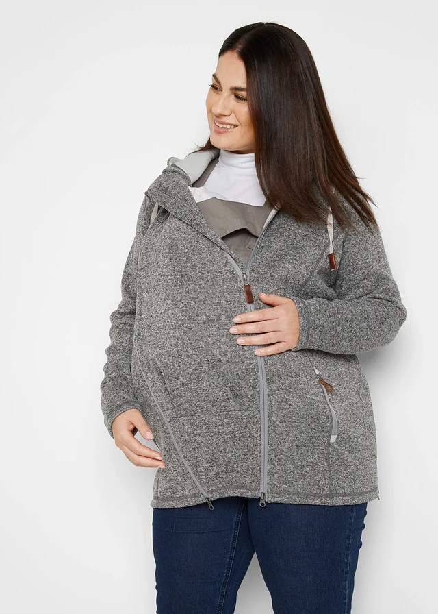 Zwangerschaps fleece vest / draagvest, Kleur: leisteengrijs-mat zilver gemêleerd