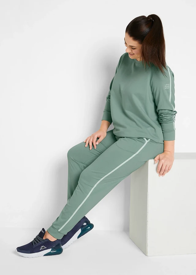 Joggingpak van katoen (2-dlg. set), Kleur: rookgroen met verticale streep