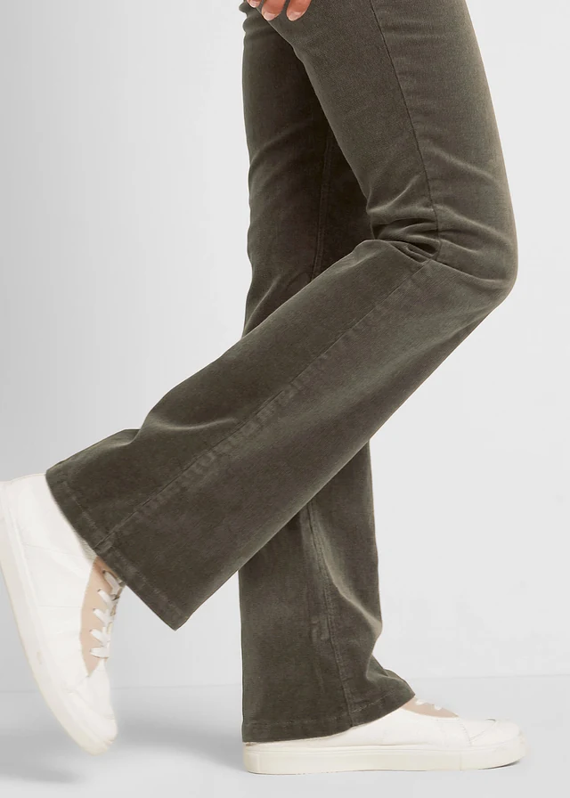 Stretch corduroy broek, bootcut • donkerolijfgroen • product-page.page-title-suffix