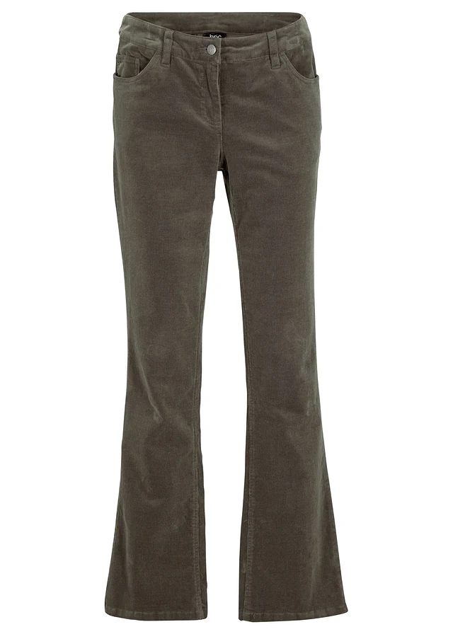 Stretch corduroy broek, bootcut, Kleur: donkerolijfgroen