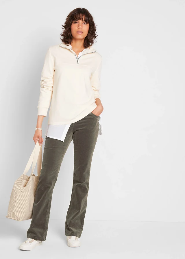 Pantalon bootcut en velours de coton côtelé extensible • olive foncé • Boutique bonprix