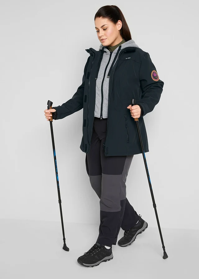 Veste longue en softshell déperlant, style 2 en 1, Couleur: noir