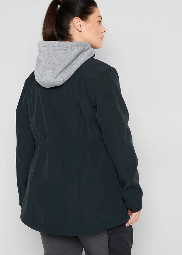 Veste longue en softshell déperlant, style 2 en 1, Couleur: noir