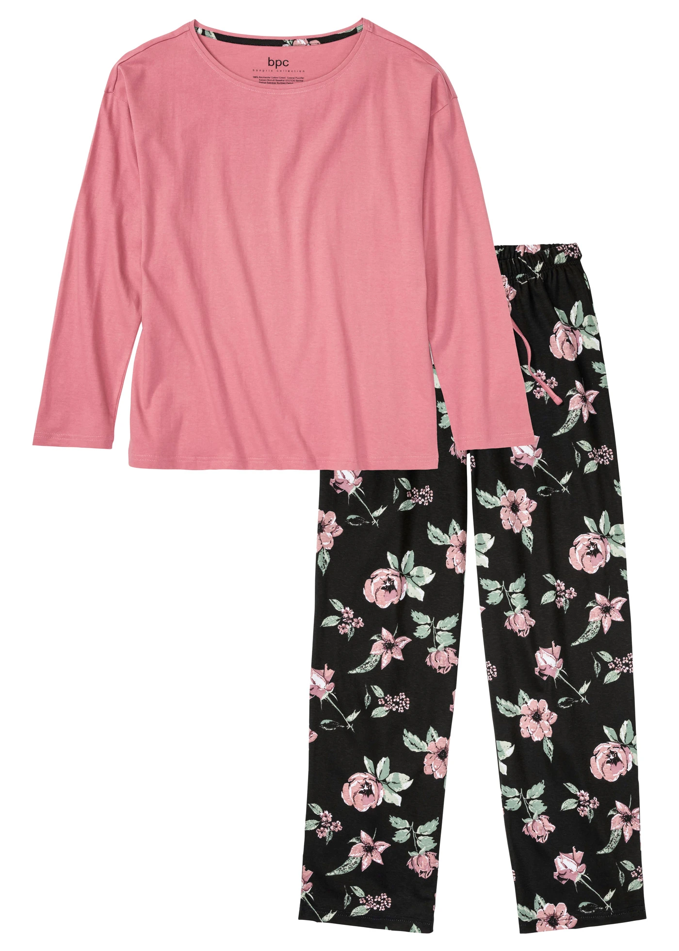 Pijama din bumbac organic 100% • roz sorbet-negru floral • magazin bonprix