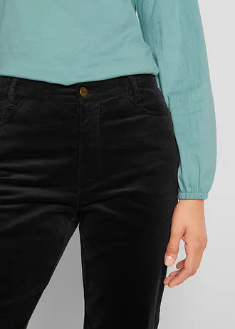 Spodnie sztruksowe dzwony ze stretchem high-waist z wygodnym paskiem • czarny • sklep bonprix