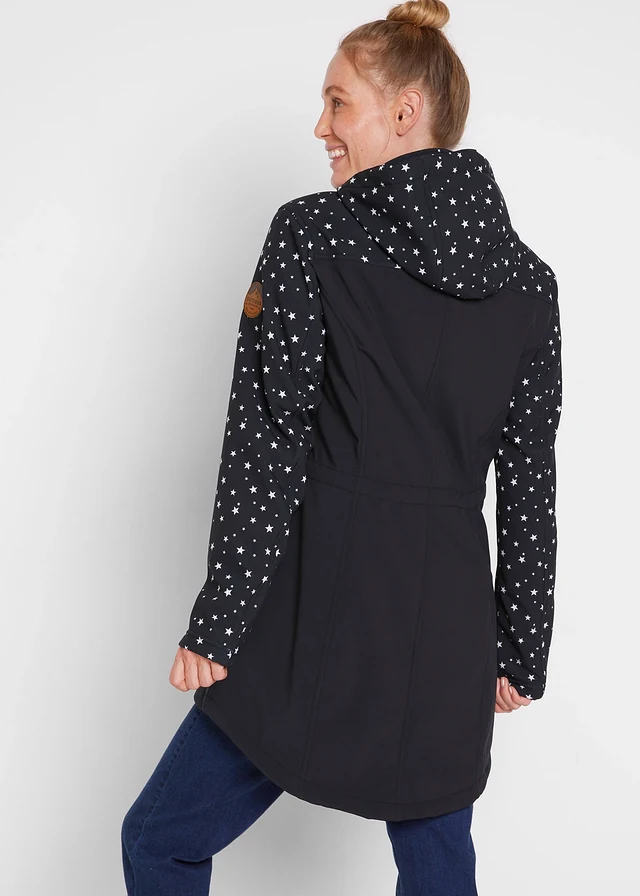 Parka en softshell technique avec doublure polaire douillette, Couleur: noir imprimé