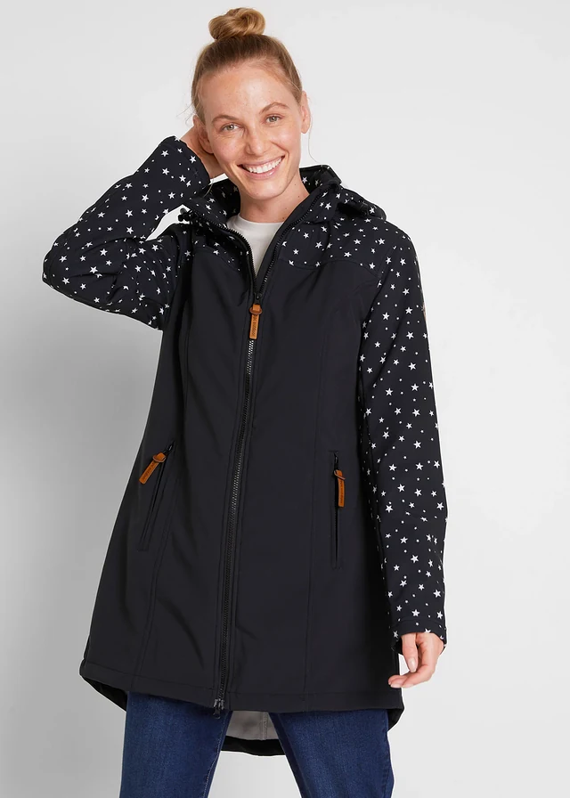 Parka en softshell technique avec doublure polaire douillette, Couleur: noir imprimé