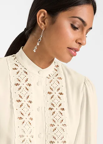 Halenka s krajkou, z měkké směsi s viskózou • přírodní bílá • bonprix obchod