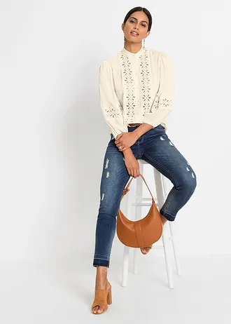 Halenka s krajkou, z měkké směsi s viskózou, barva: přírodní bílá